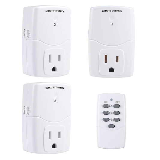 Mini Wireless Remote Control Outlet Switch Power Plug in for Household Appliances, Wireless Remote Light Switch, LED Light Bulbs, White (1 Remote + 3 Outlet) 1250W/10A