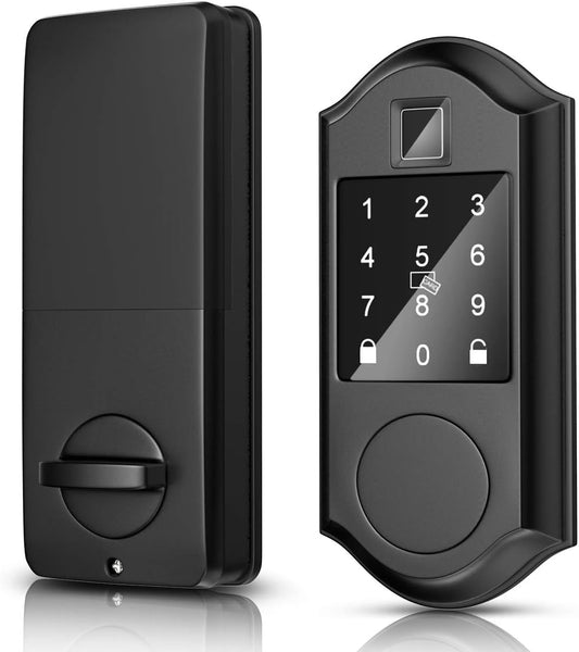 Smart Lock, Fingerprint Electronic Deadbolt Door Lock, Keyless Entry, Compatible with Alexa, Google Assistant - Black