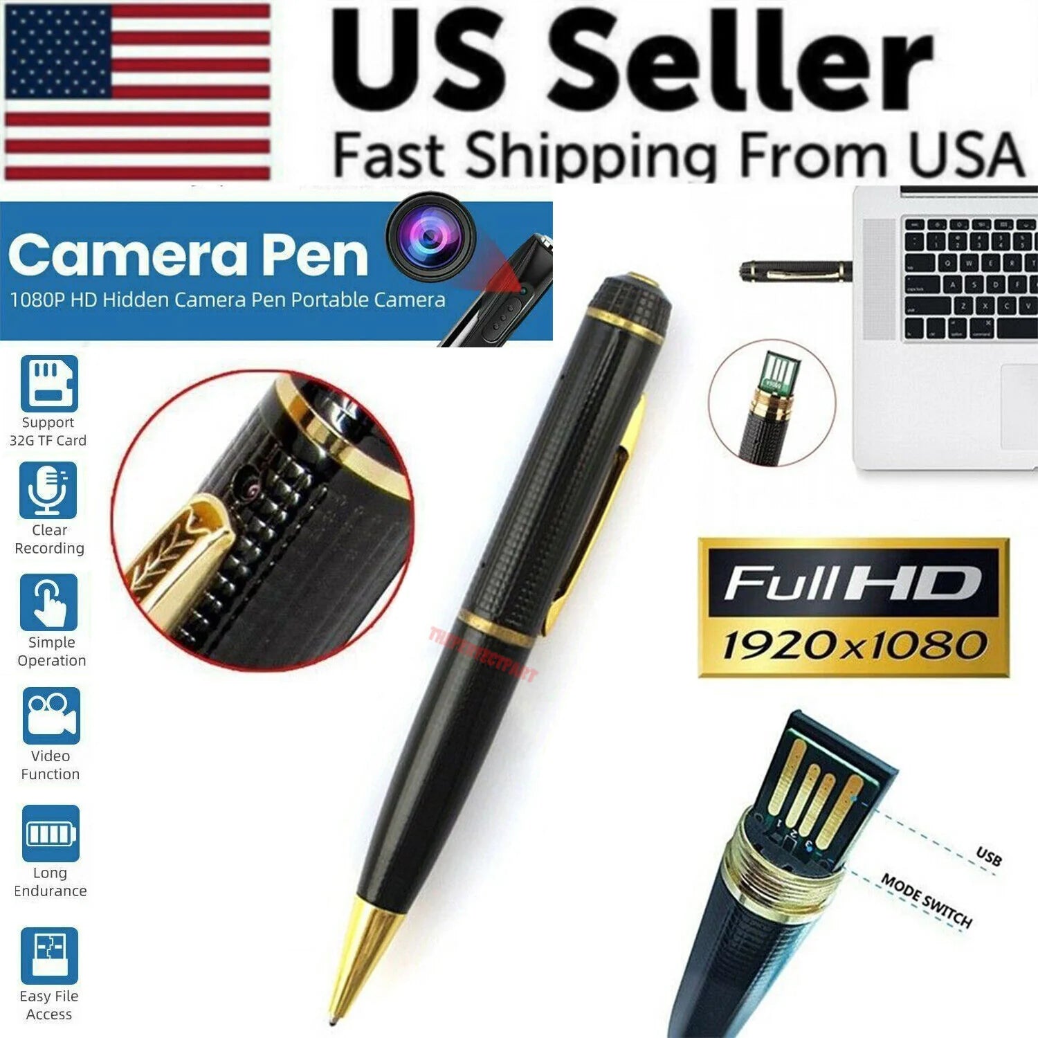 1080P HD Pocket Pen Camera Hidden Cam Mini Body Video Recorder DVR Security USB